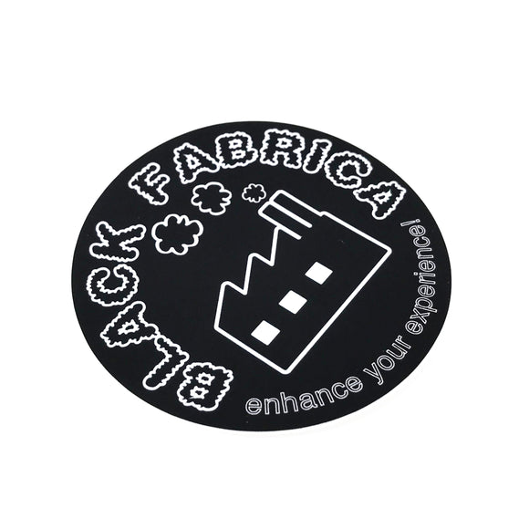 Black Fabrica Factory and Clouds Logo Circle Sticker Enhance Your Experience